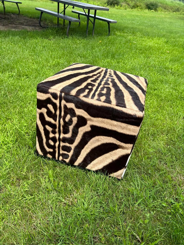 Real Zebra Ottoman Cube 18 H X 20 X 20" Zebra Skin Hair-on Ottoman # 2