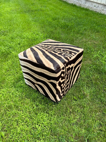 Real Zebra Ottoman Cube 18 H X 20 X 20" Zebra Skin Hair-on Ottoman # 2