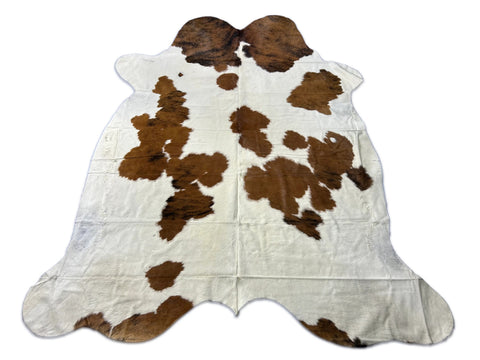 Tricolor Cowhide Rug (mainly brown tones) - Size: 8x7.2 feet # M-1661