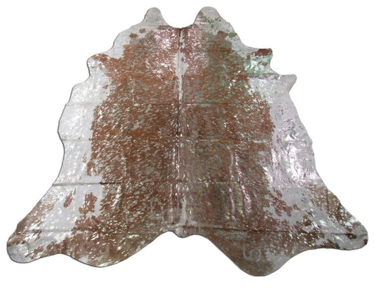 Gorgeous Hereford Cowhide Rug with Rose Gold Metallic Size: 8x7 feet C-1454