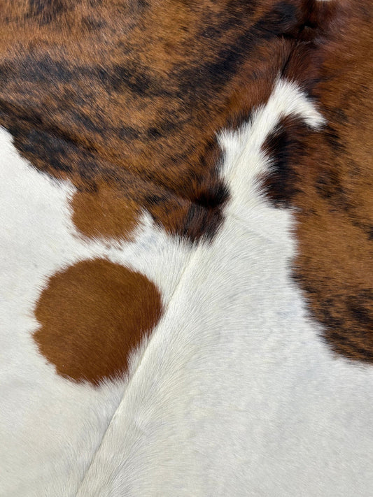 Tricolor Cowhide Rug (mainly brown tones) - Size: 8x7.2 feet # M-1661