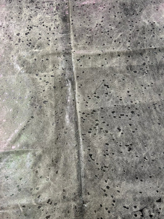 Dark Silver Metallic Acid Washed Cowhide Rug Size: 7.7x7 feet D-429