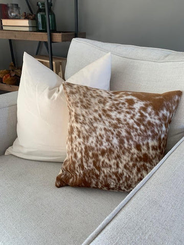 Speckled Caramel and White Cowhide Pillow Cover - Square - Size: 16 in x 16 in