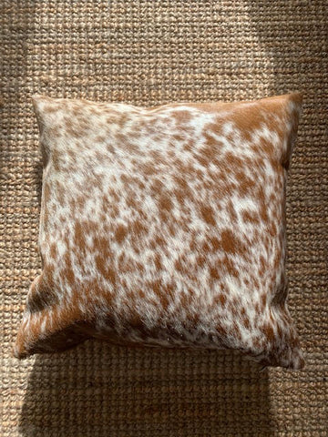 Speckled Caramel and White Cowhide Pillow Cover - Square - Size: 16 in x 16 in