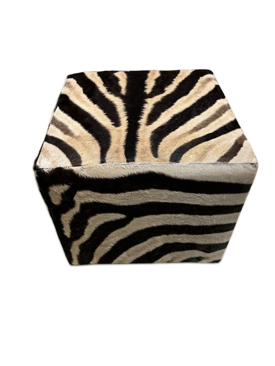 4th Real Zebra Skin Cube Ottoman 18 H X 20 X 20"