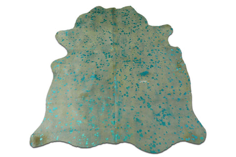 Turquoise Metallic Cowhide Rug Size: ~5 X 5 Turquoise Acid Wash Cowhide Rugs