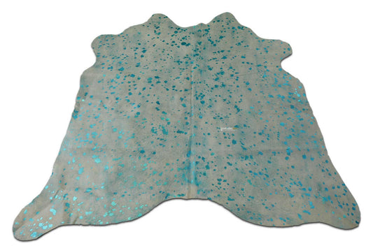 Turquoise Metallic Cowhide Rug Size: ~5 X 5 Turquoise Acid Wash Cowhide Rugs