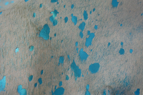 Turquoise Metallic Cowhide Rug Size: ~5 X 5 Turquoise Acid Wash Cowhide Rugs