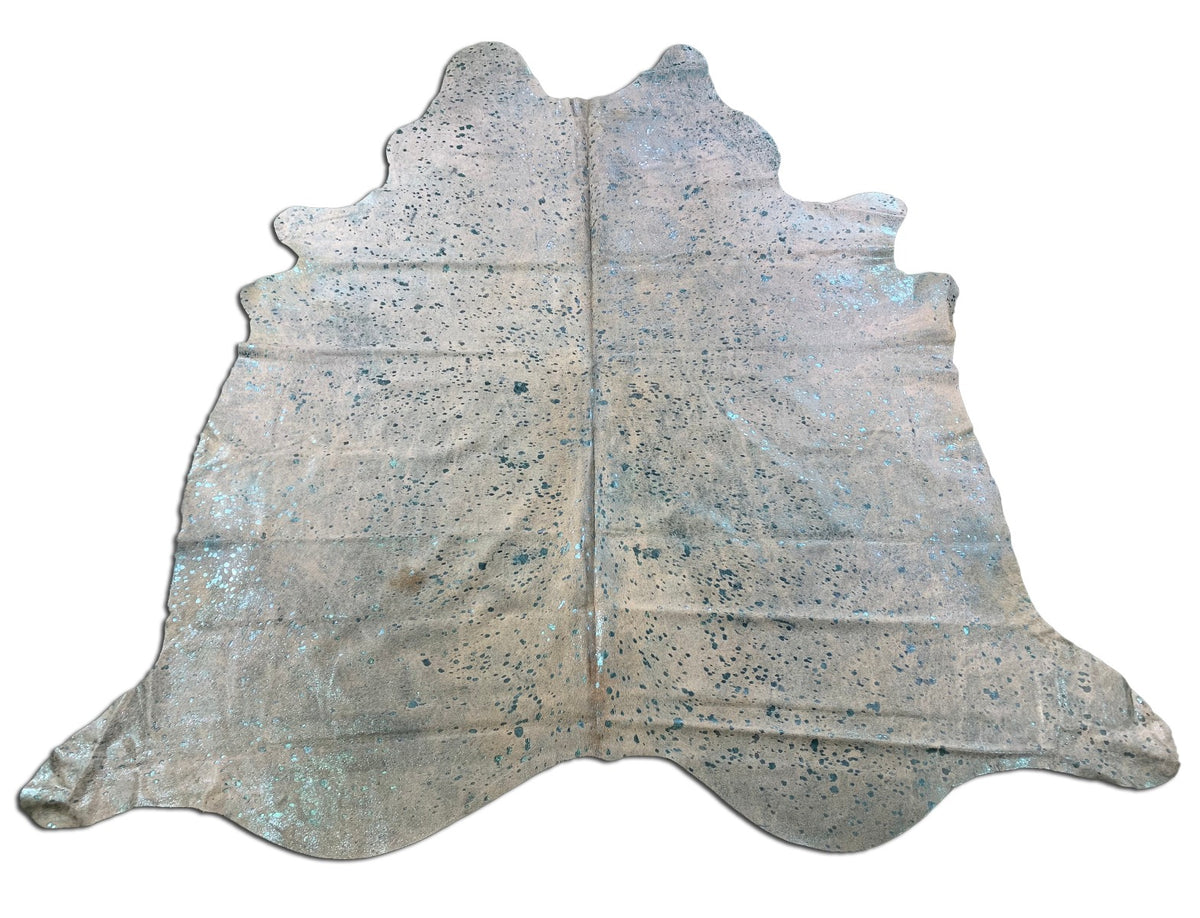 Turquoise Metallic Cowhide Rug Size: Approx. 8' X 6 1/2' Beige/Blue Acid Washed Cowhide Rug