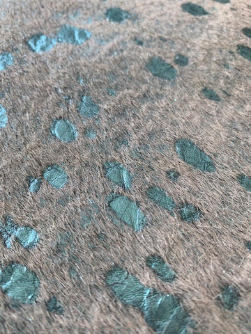 Turquoise Metallic Cowhide Rug Size: 8' X 7' Beige/Blue Acid Washed Cowhide Rug P-097