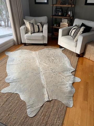 Silver Cowhide Rug Size: Average 7 1/2 X 7' Light Beige/Silver Acid Washed Cowhide Rug