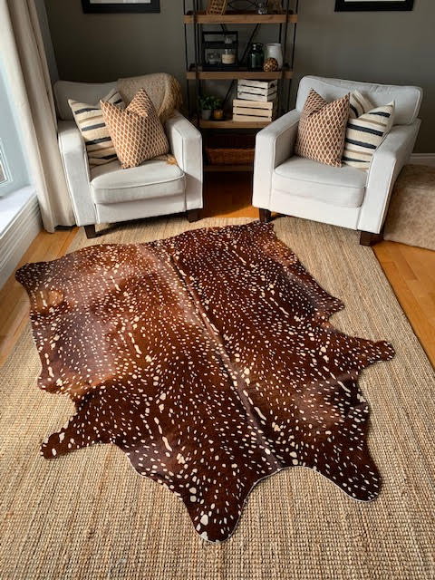 Axis Deer Print Cowhide Rug Size: 7' X 6' Brown/White Deer Print Cowhide Rug