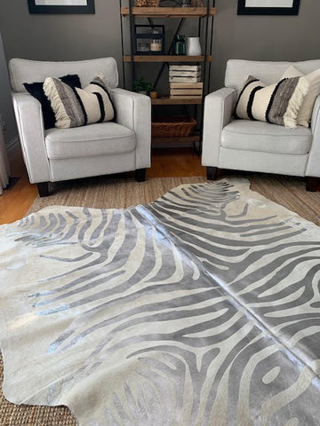 Silver Zebra Cowhide Rug - Size: 7 1/4' X 6 1/2' A-1506