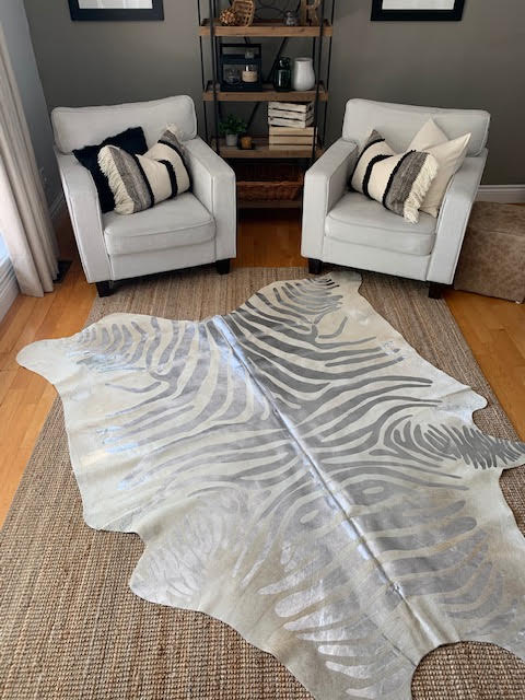 Silver Zebra Cowhide Rug - Size: 7 1/4' X 6 1/2' A-1506