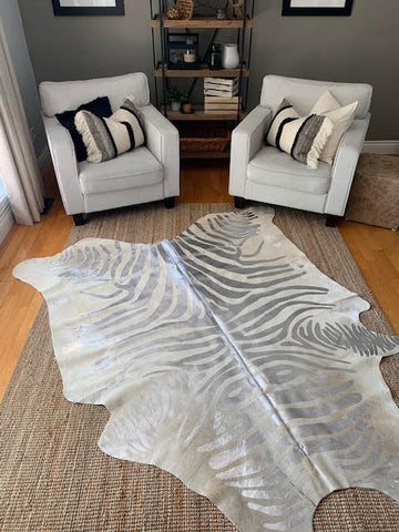 Silver Zebra Cowhide Rug - Size: 7 1/4' X 6 1/2' A-1506