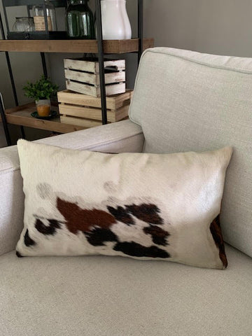 Speckled Tricolor Cowhide Pillow Cover - Lumbar - Size: 19 in x 11.5 in