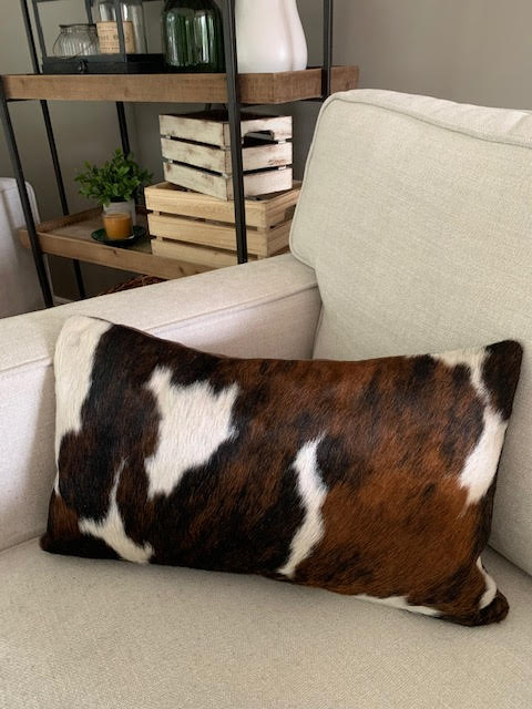 Tricolor Brindle Cowhide Pillow Cover - Lumbar - Size: 19 in x 11.5 in