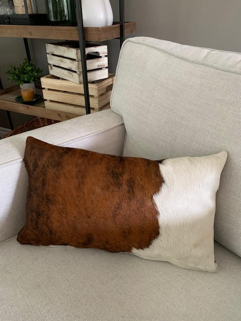 Tricolor Brindle Cowhide Pillow Cover - Lumbar - Size: 19 in x 11.5 in