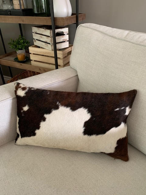 Housse de coussin en cuir de vachette moucheté tricolore - Lombaire - Dimensions : 19 po x 11,5 po