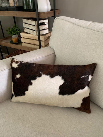 Speckled Tricolor Cowhide Pillow Cover - Lumbar - Size: 19 in x 11.5 in