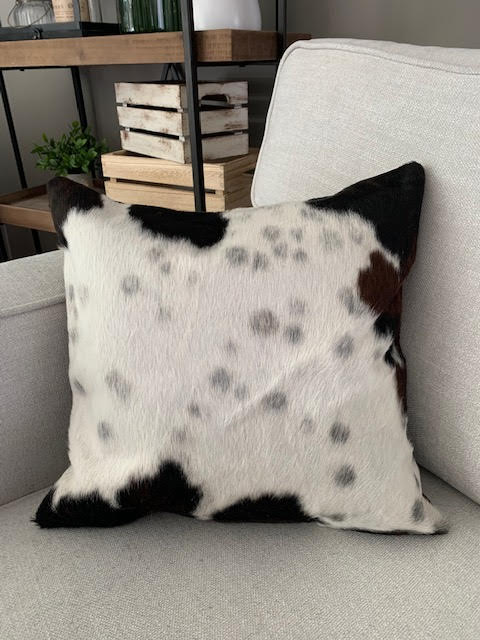 Speckled Tricolor Cowhide Pillow Cover - Size: 15 in x 15 in