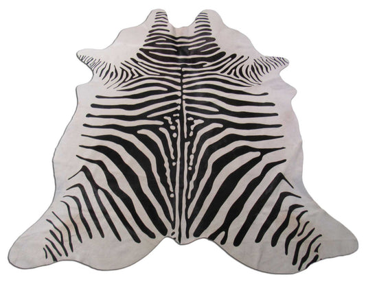 African Zebra Print Cowhide Rug (some natural scratches) Size: 7x6 feet A-1882