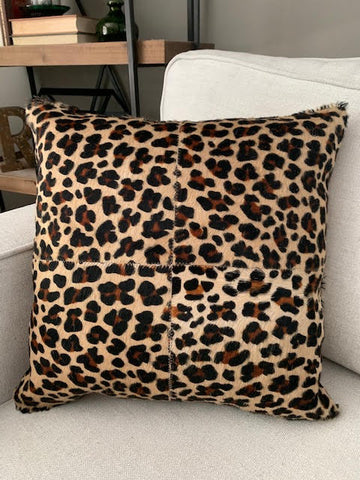 4 Squares Leopard Print Cowhide Cushion Cover - Size: 17 in x 17 in A-2077