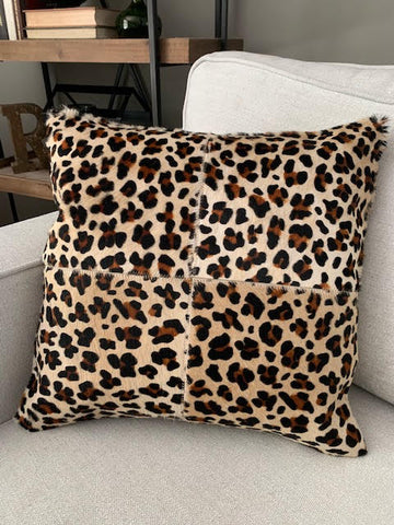 4 Squares Leopard Print Cowhide Cushion Cover - Size: 17 in x 17 in A-2078