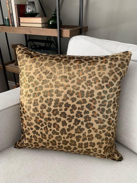 Gold Leopard Print Cowhide Cushion Cover - Size: 21.5 in x 21.5 in A-2079
