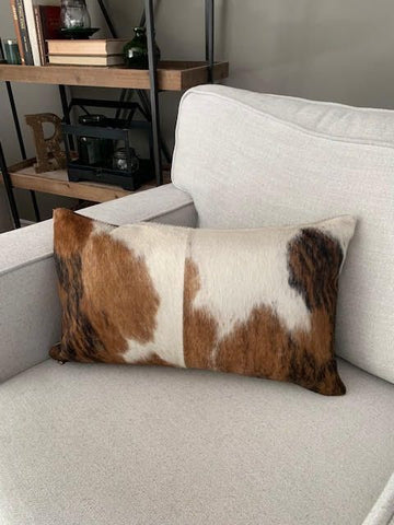 Tricolor Lumbar Cowhide Pillow Cover - Size: 22 in x 13 in A-2080