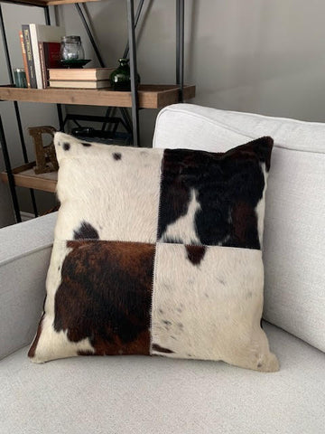 4 Squares Tricolor Cowhide Cushion Cover - Size: 19.5 in x 19.5 in A-2082