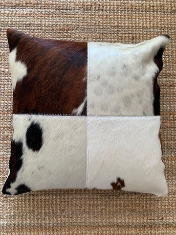 4 Squares Tricolor Cowhide Cushion Cover - Size: 19.5 in x 19.5 in A-2082