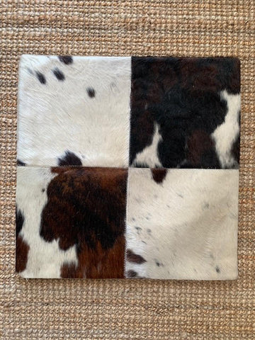4 Squares Tricolor Cowhide Cushion Cover - Size: 19.5 in x 19.5 in A-2082