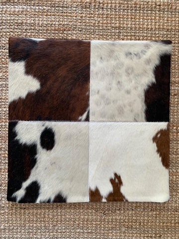 4 Squares Tricolor Cowhide Cushion Cover - Size: 19.5 in x 19.5 in A-2082