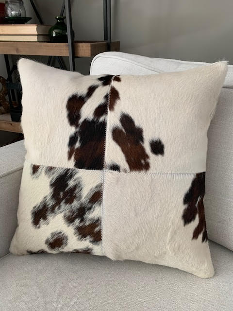 4 Squares Tricolor Cowhide Cushion Cover - Size: 19.5 in x 19.5 in A-2083