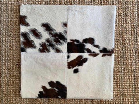 4 Squares Tricolor Cowhide Cushion Cover - Size: 19.5 in x 19.5 in A-2083