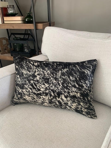 Salt & Pepper Black and White Lumbar Cowhide Cushion Cover - Size: 21.5 in x 13 in A-2098