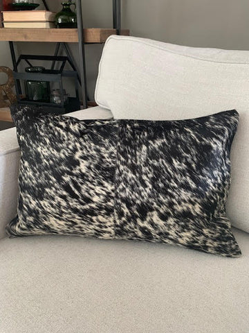 Salt & Pepper Black and White Lumbar Cowhide Cushion Cover - Size: 21.5 in x 13 in A-2098