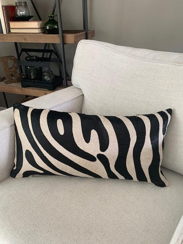 Zebra Print Lumbar Cowhide Cushion Cover - Size: 23.5 in x 12 in A-2100