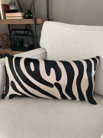 Zebra Print Lumbar Cowhide Cushion Cover - Size: 23.5 in x 12 in A-2100