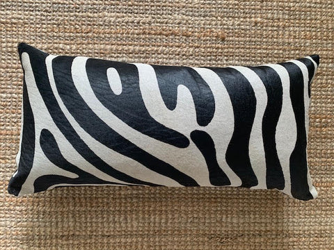 Zebra Print Lumbar Cowhide Cushion Cover - Size: 23.5 in x 12 in A-2100