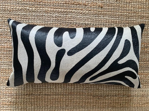 Zebra Print Lumbar Cowhide Cushion Cover - Size: 23.5 in x 12 in A-2100