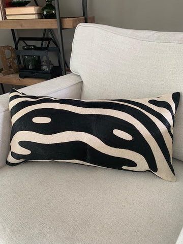 Zebra Print Lumbar Cowhide Cushion Cover - Size: 23.5 in x 12 in A-2101