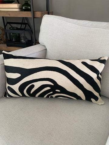 Zebra Print Lumbar Cowhide Cushion Cover - Size: 23.5 in x 12 in A-2101