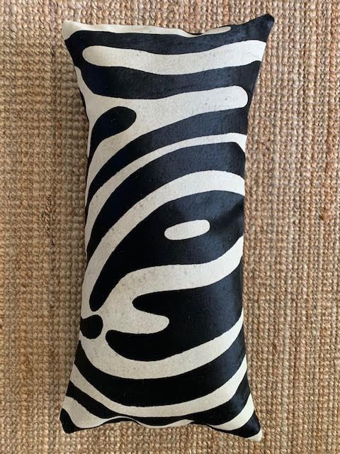 Zebra Print Lumbar Cowhide Cushion Cover - Size: 23.5 in x 12 in A-2109