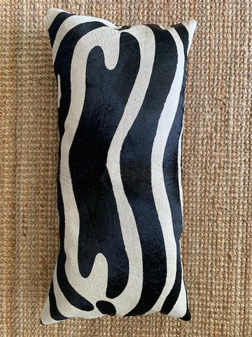 Zebra Print Lumbar Cowhide Cushion Cover - Size: 23.5 in x 12 in A-2109