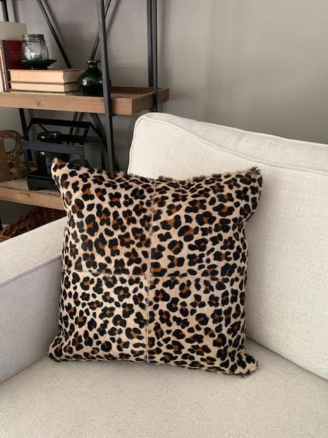 4 Squares Leopard Print Cowhide Cushion Cover - Size: 17.5 in x 17.5 in A-2112