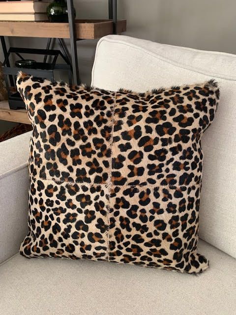 4 Squares Leopard Print Cowhide Cushion Cover - Size: 17.5 in x 17.5 in A-2112