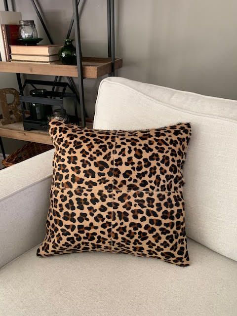 4 Squares Leopard Print Cowhide Cushion Cover - Size: 17.5 in x 17.5 in A-2113