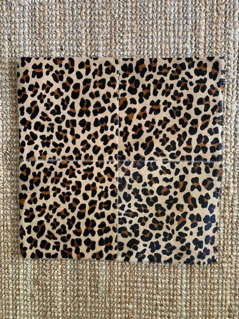 4 Squares Leopard Print Cowhide Cushion Cover - Size: 17.5 in x 17.5 in A-2113
